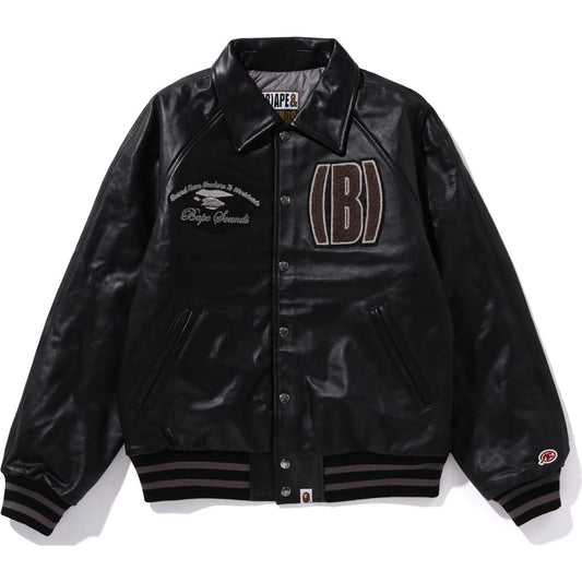 (B)APE LEATHER VARSITY JACKET MENS