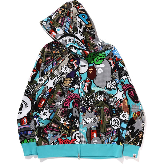 COMIC ART SHARK ZIP HOODIE MENS