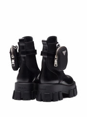 Prada Monolith 55mm Pouch Ankle Boots Black Leather