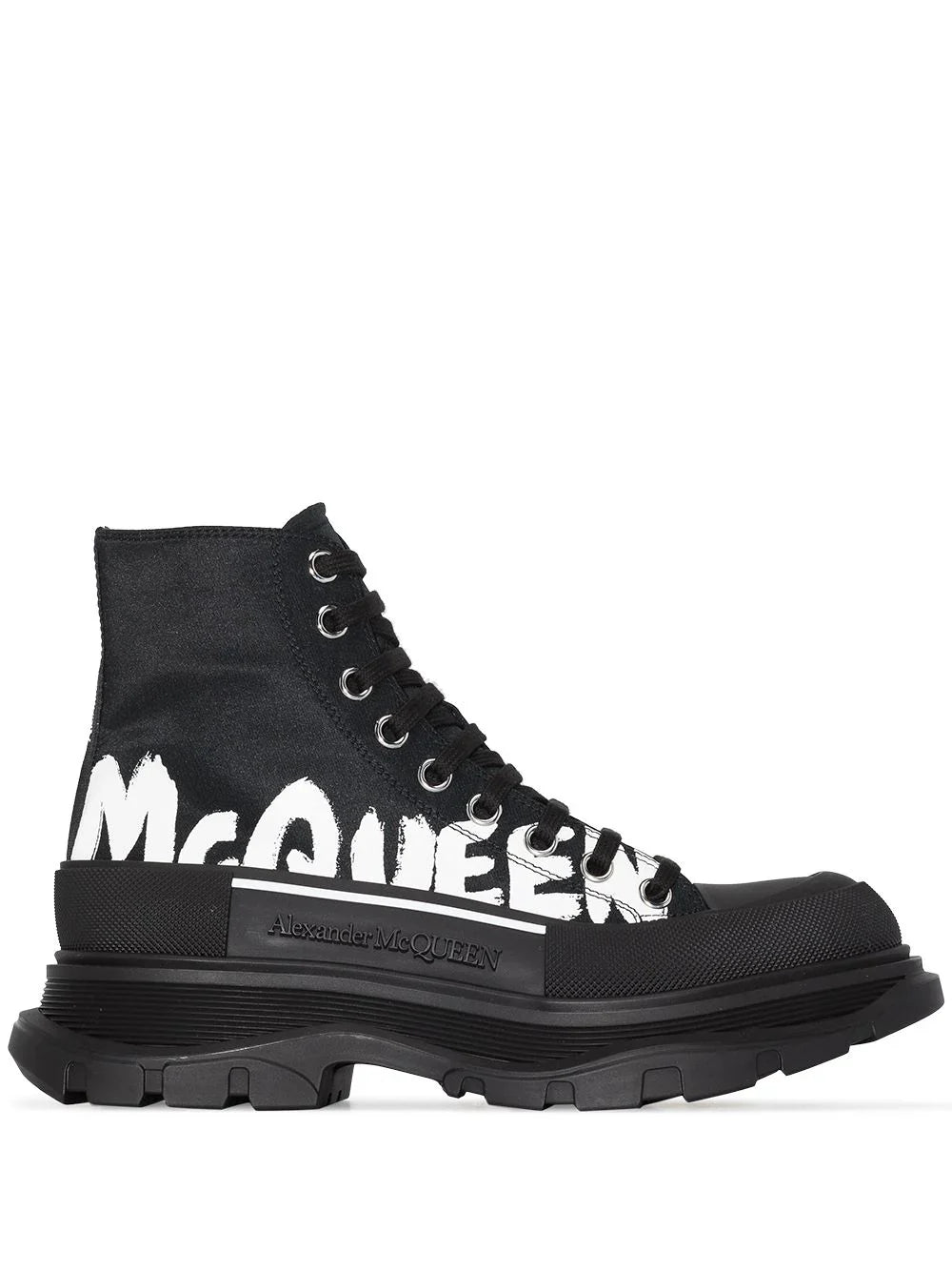 Alexander McQueen Tread Slick Boot Polyfaille Graffiti Black White (Women's)