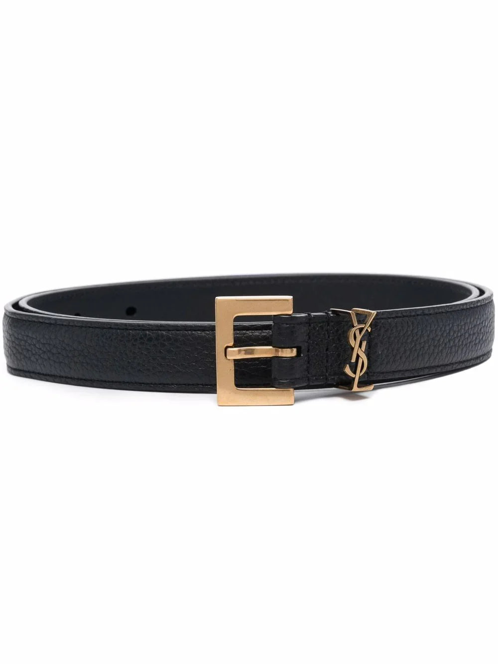 Saint Laurent Cassandre Belt with Square Buckle in Grained Leather Black