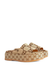 Gucci Angelina Platform 55mm Sandal Camel Canvas