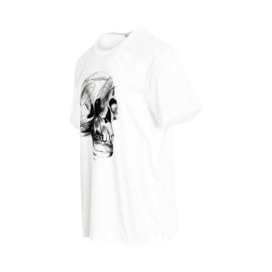 ALEXANDER MCQUEEN Dragonfly Skull Print T-Shirt in White/Black