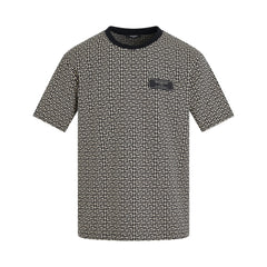 BALMAIN Monogram Jacquard Signature Label T-Shirt in Ivory/Black