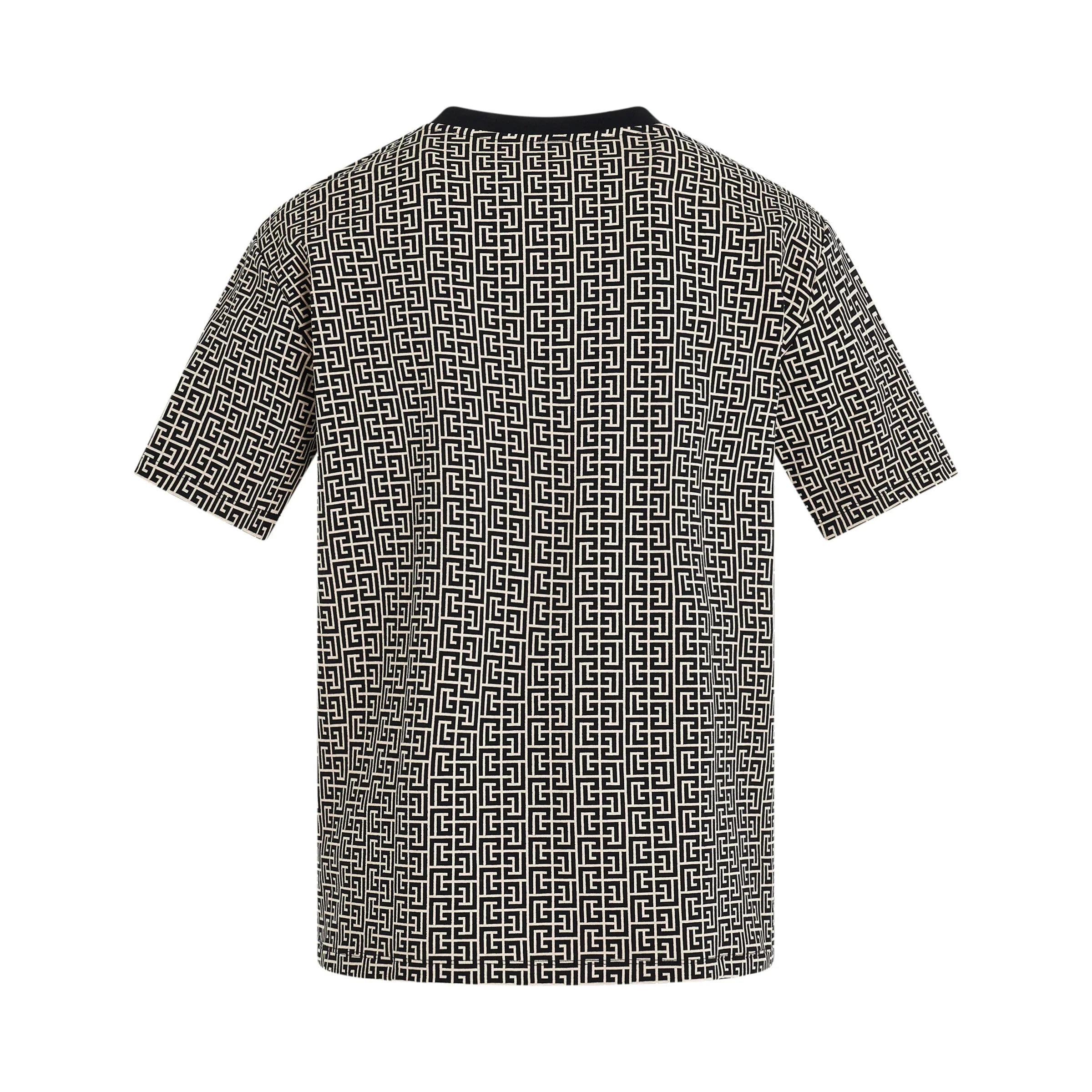 BALMAIN Monogram Jacquard Signature Label T-Shirt in Ivory/Black