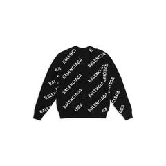 BALENCIAGA MEN'S ALLOVER LOGO SWEATER IN BLACK