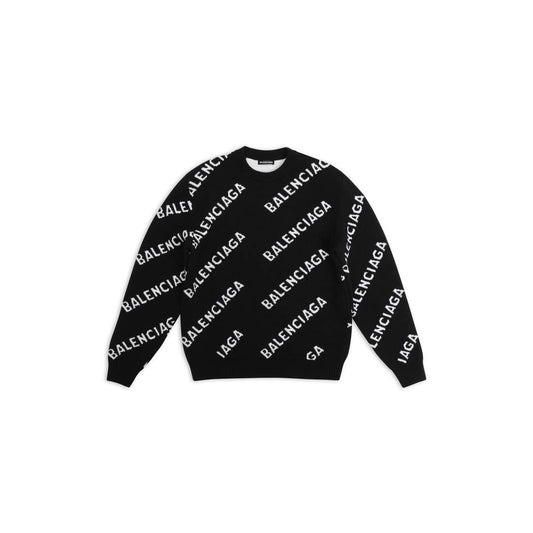 BALENCIAGA MEN'S ALLOVER LOGO SWEATER IN BLACK