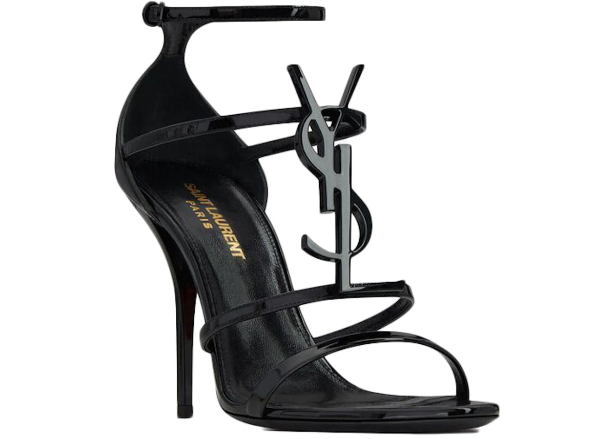 Saint Laurent Cassandra Sandal Heels Black Patent Leather