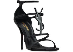 Saint Laurent Cassandra Sandal Heels Black Patent Leather