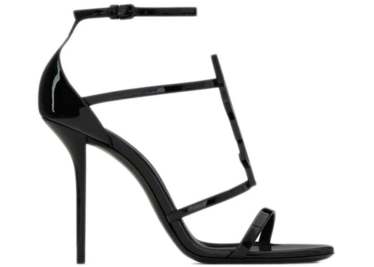 Saint Laurent Cassandra Sandal Heels Black Patent Leather