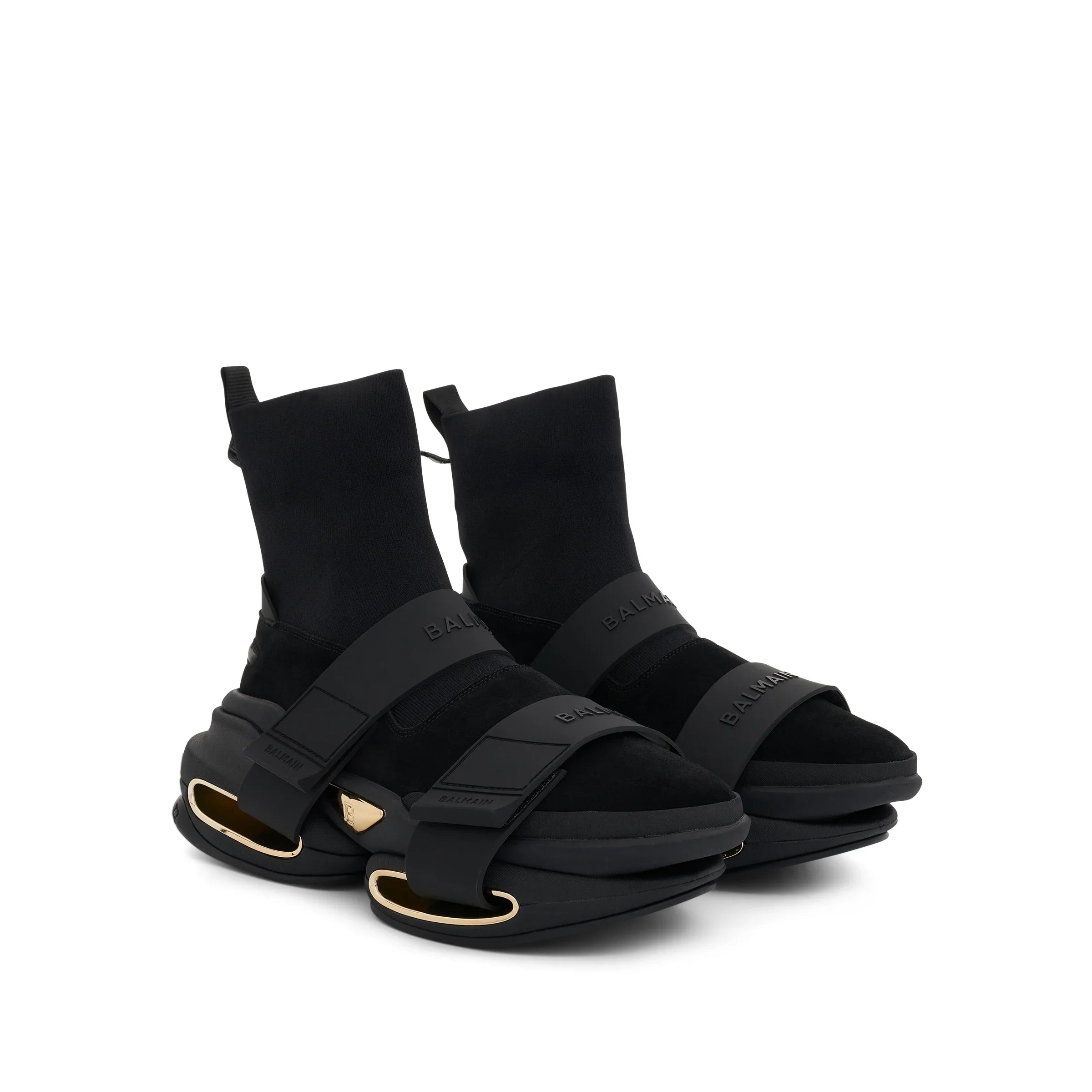 BALMAIN B-Bold Strap Knit & Suede Slip-On Sneaker in Black