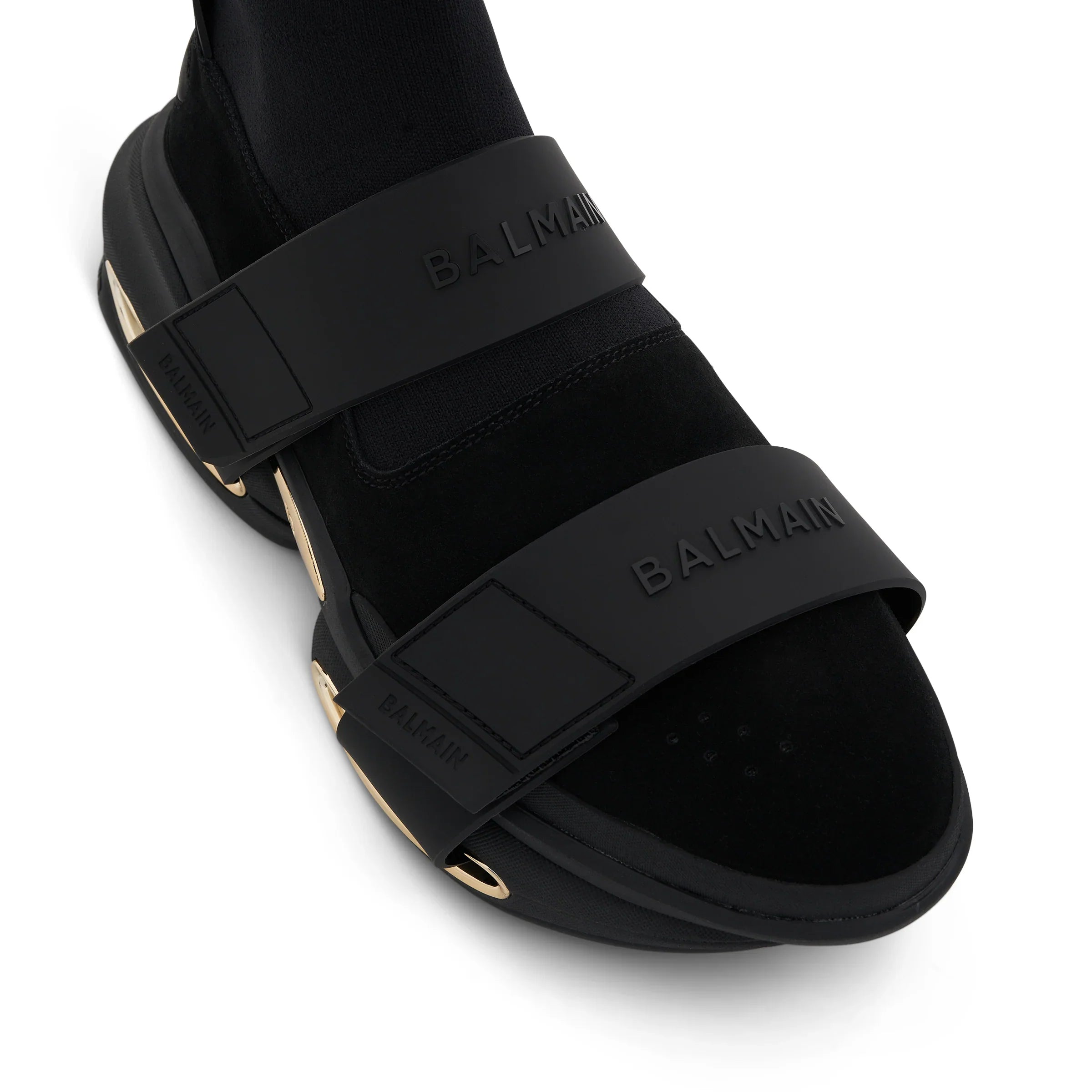 BALMAIN B-Bold Strap Knit & Suede Slip-On Sneaker in Black