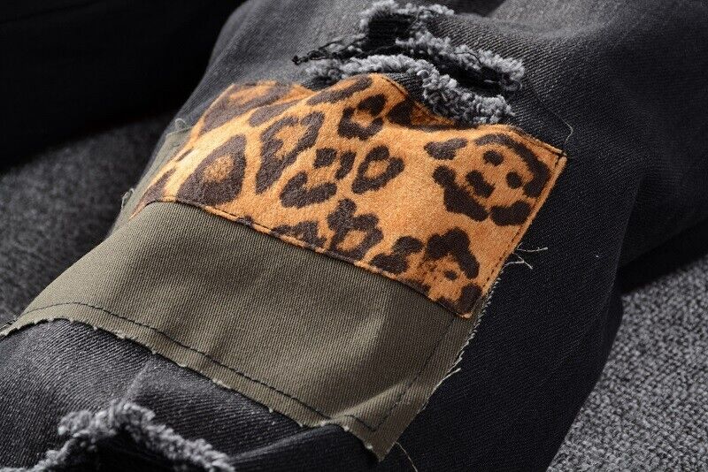 AMIRI jeans Ripped Embroidery Patchwork Ripped Leopard